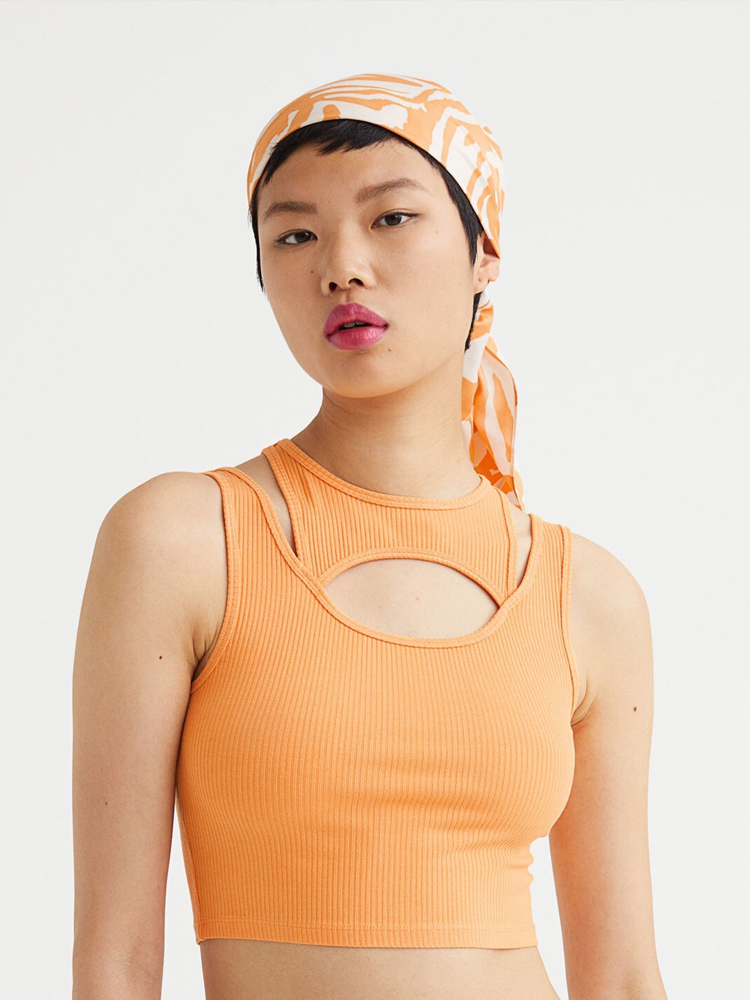 H&M Women Orange Double Layered Cropped Top