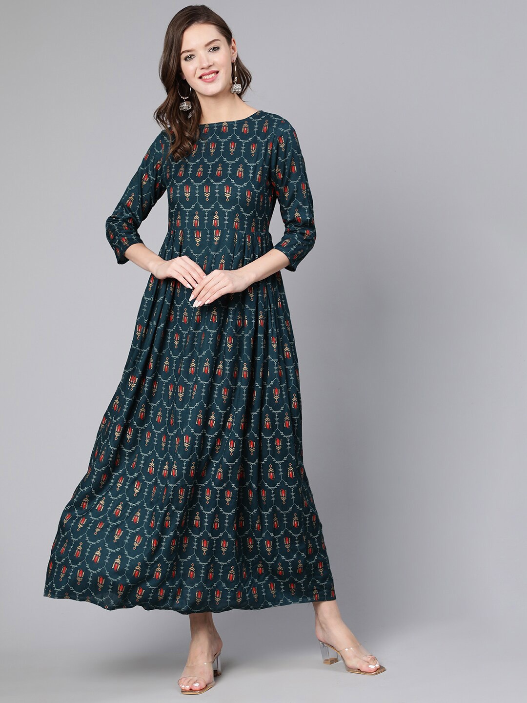Nayo Blue Floral Ethnic Maxi Dress
