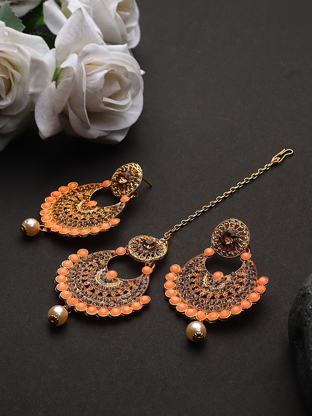 STEORRA JEWELS Peach-Coloured Contemporary Drop Earrings