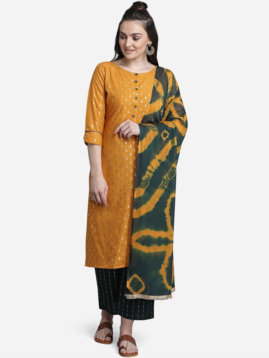 MOKOSH Women Mustard Yellow Pure Cotton Kurti with Palazzos & With Dupatta
MOKOSH Women Mustard Yellow Pure Cotton Kurti with Palazzos & With Dupatta