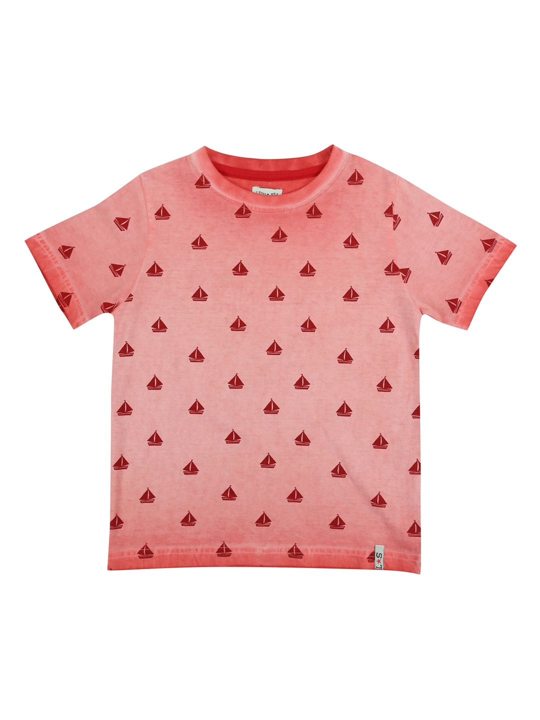 Lilly and Sid Kids Coral Red Geometric Printed Organic Cotton T-shirt