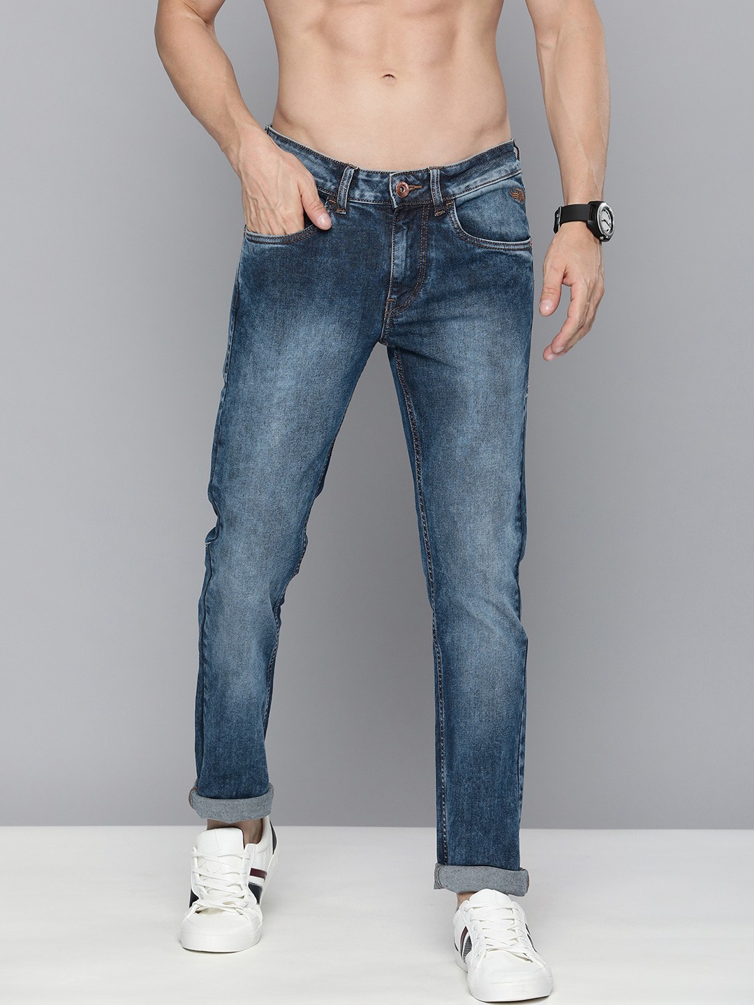 Flying Machine Men Blue Jackson Skinny Fit Low-Rise Light Fade Stretchable Jeans
