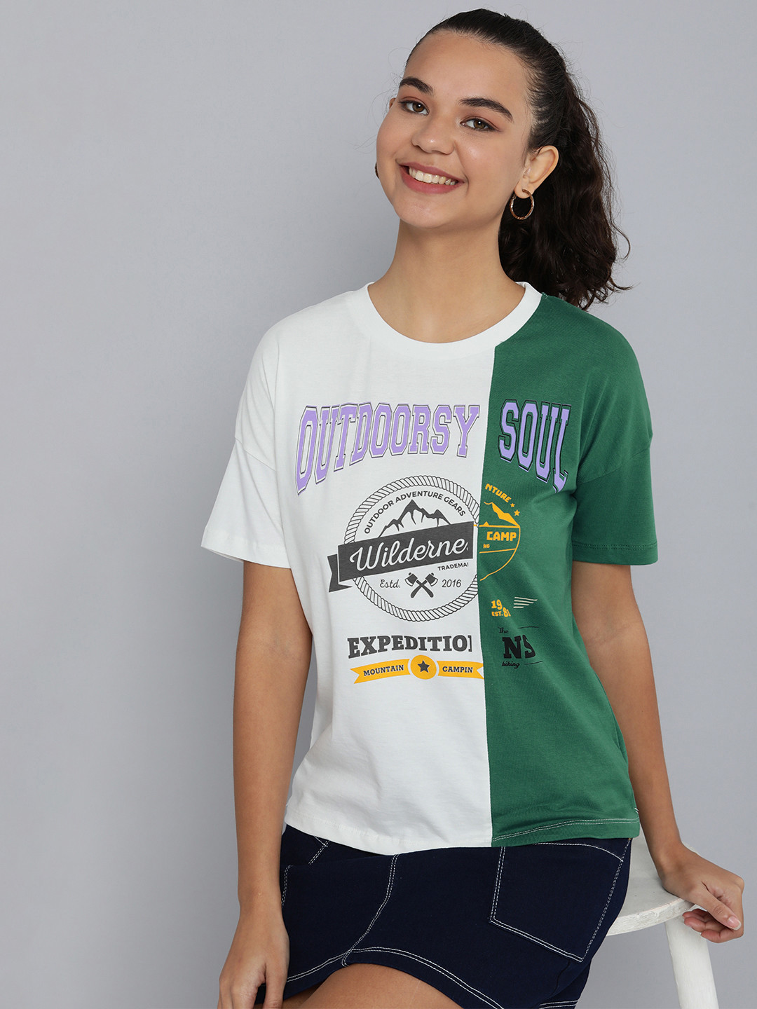 HERE&NOW Women White & Green Typography Print Drop-Shoulder Sleeves Pure Cotton T-shirt
HERE&NOW Women White & Green Typography Print Drop-Shoulder Sleeves Pure Cotton T-shirt