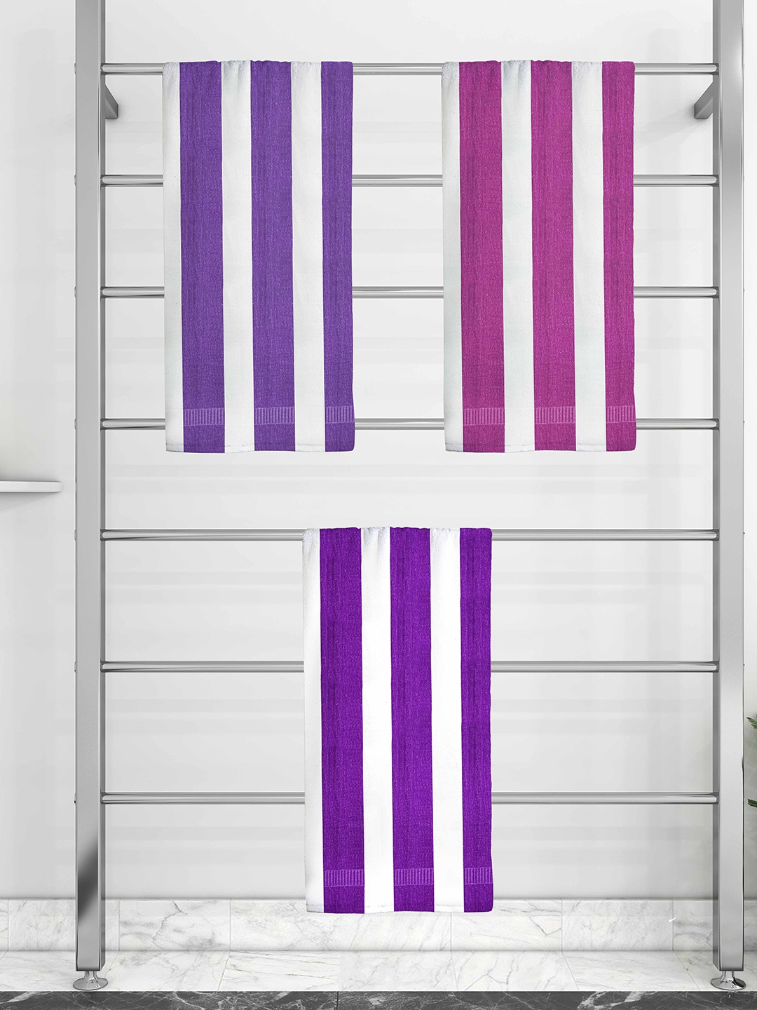 Athom Trendz Set of 3 Ecosaviour White & Purple Striped 210 GSM Cotton Bath Towel, Multi
Athom Trendz Set of 3 Ecosaviour White & Purple Striped 210 GSM Cotton Bath Towel, Multi