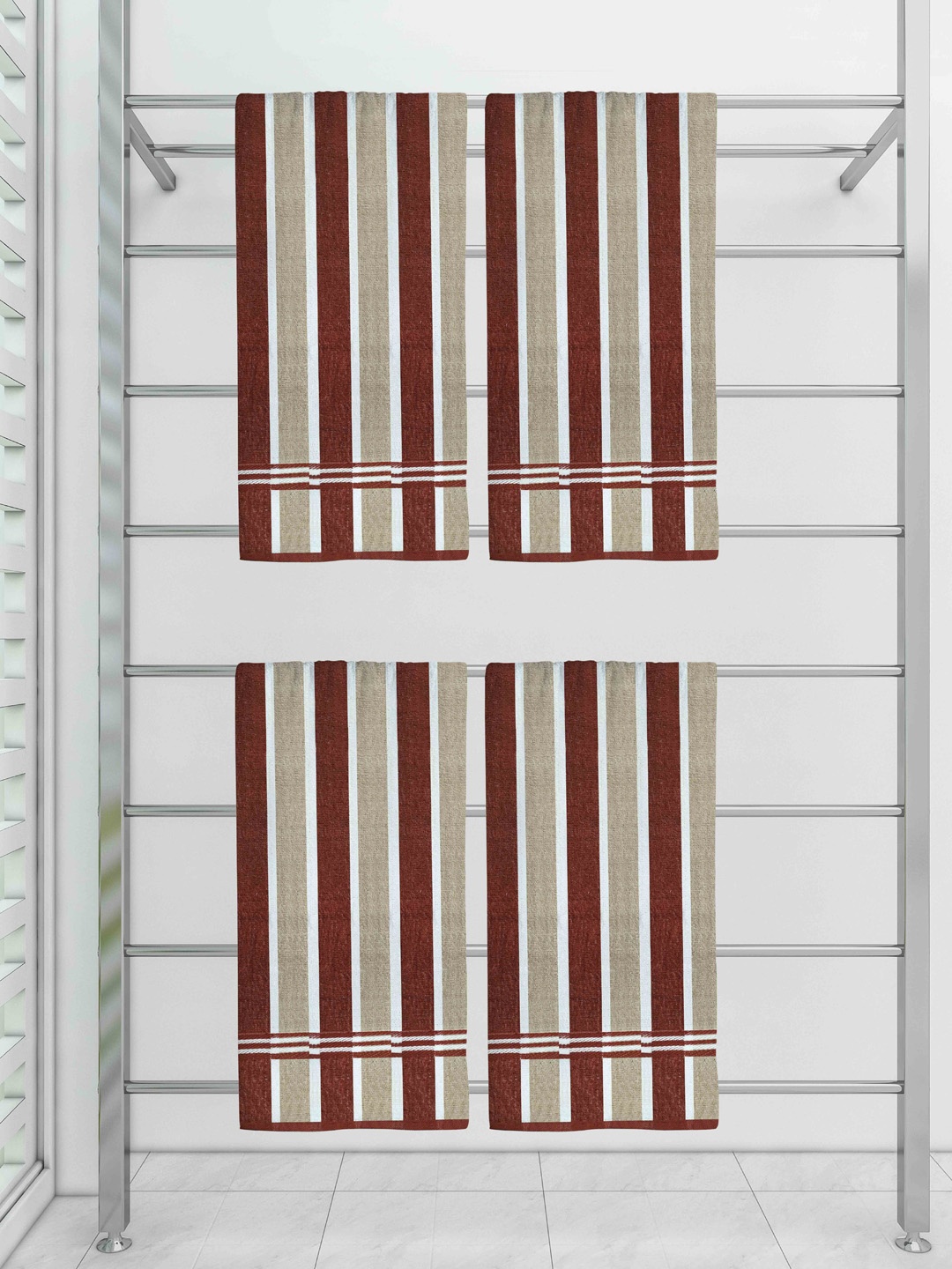 Athom Trendz Set Of 4 Striped Pure Cotton 210 GSM Bath Towel, White