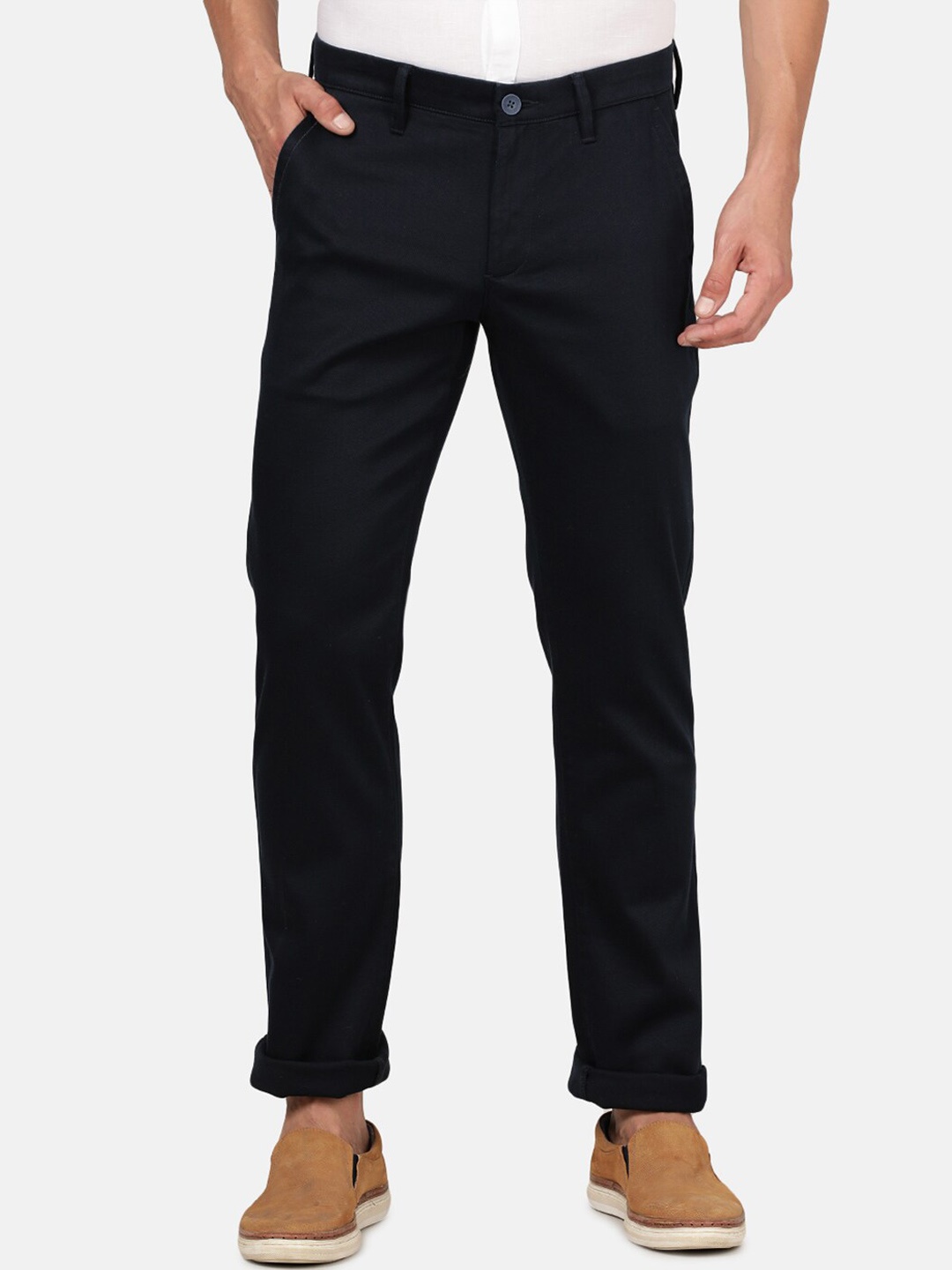 Crocodile Men Navy Blue Smart Slim Fit Trousers