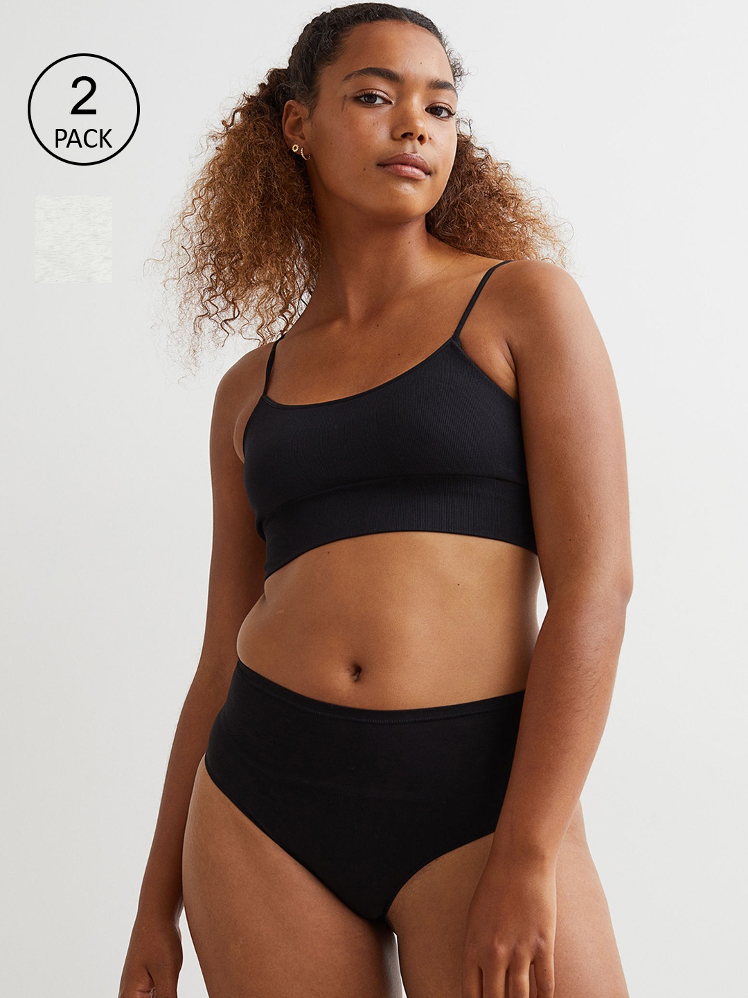H&M Women 2-Pack Light Shaping Brazilian Briefs, Black