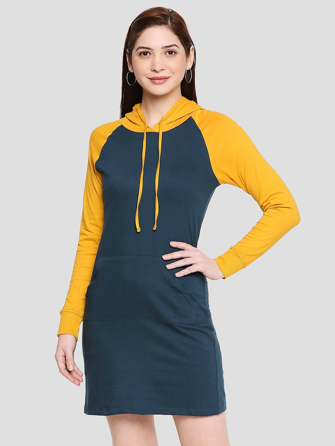 JHANKHI Green Hooded Sheath Dress
