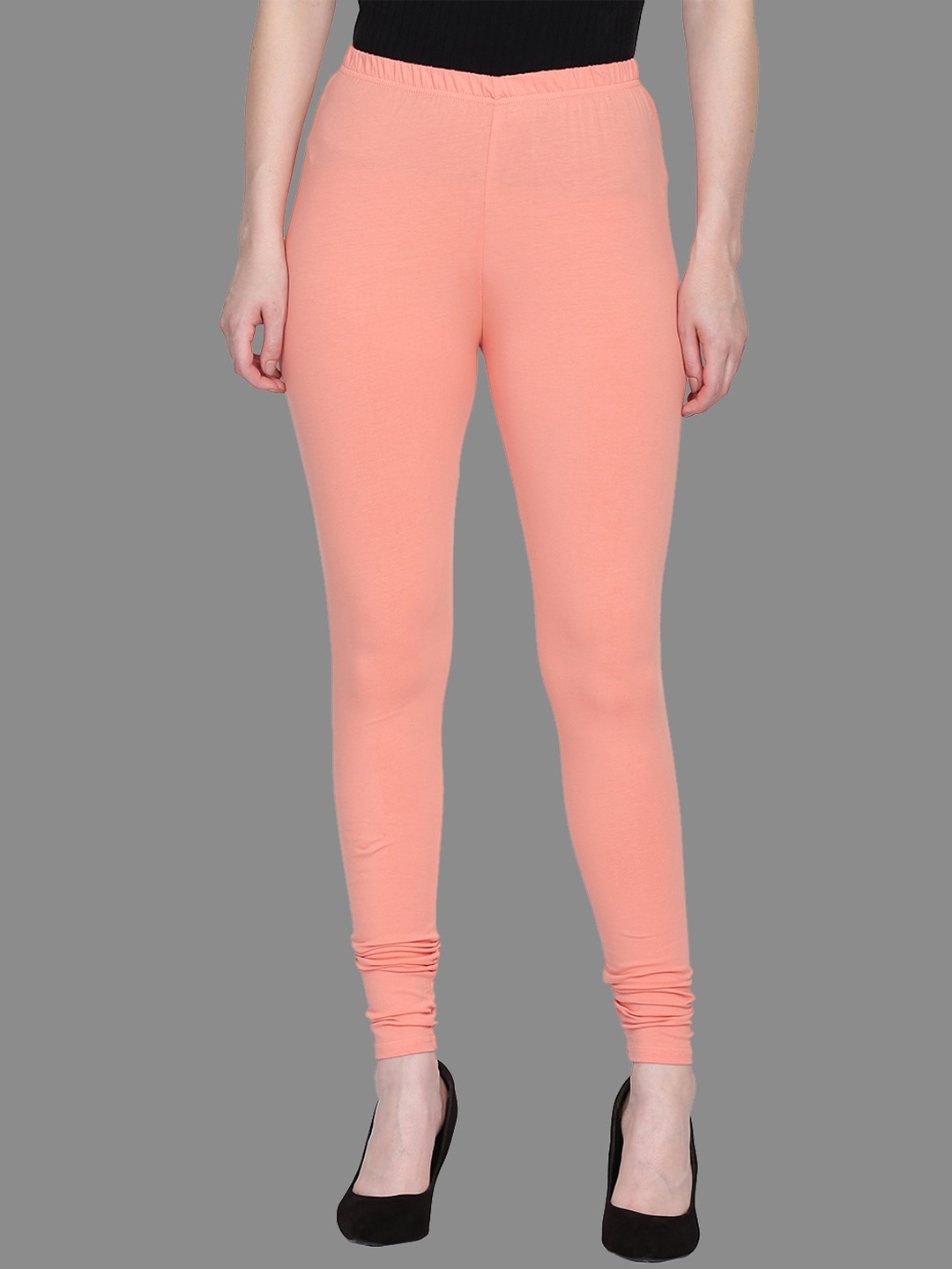 SPIFFY Women Plus Size Coral Pink Solid Slim Fit Churidar