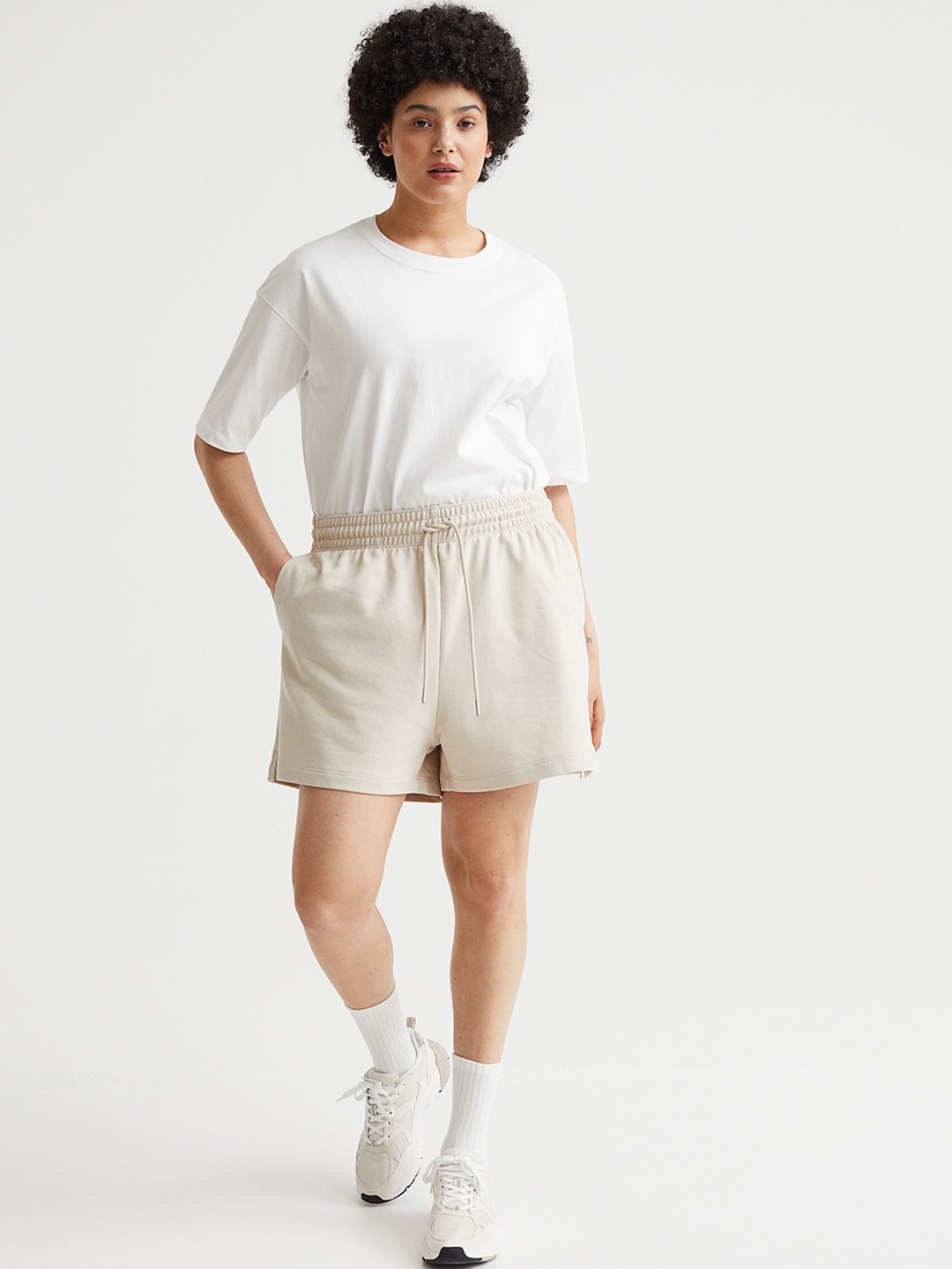 H&M Women Beige Sweatshirt Shorts