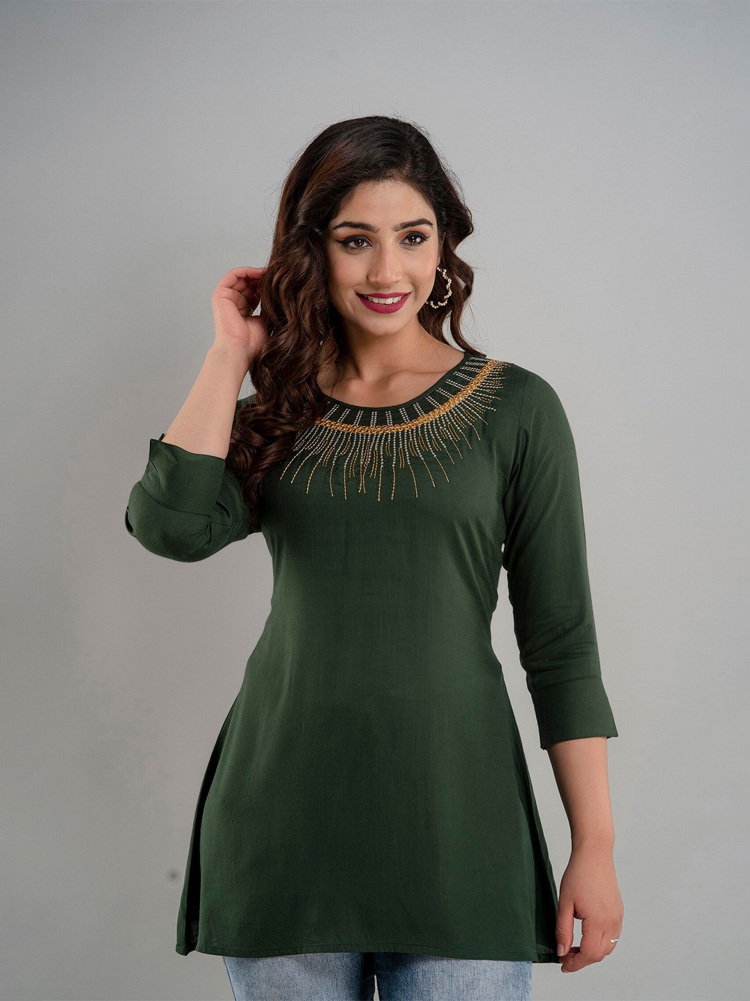 CKM Green & Yellow Embroidered Top