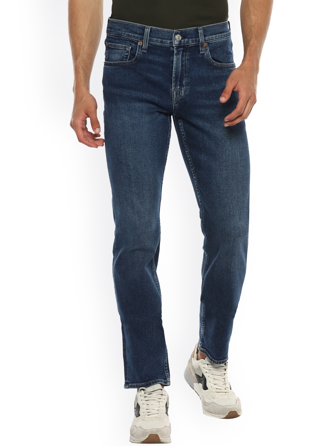 7 For All Mankind Men Navy Blue Skinny Fit Light Fade Jeans