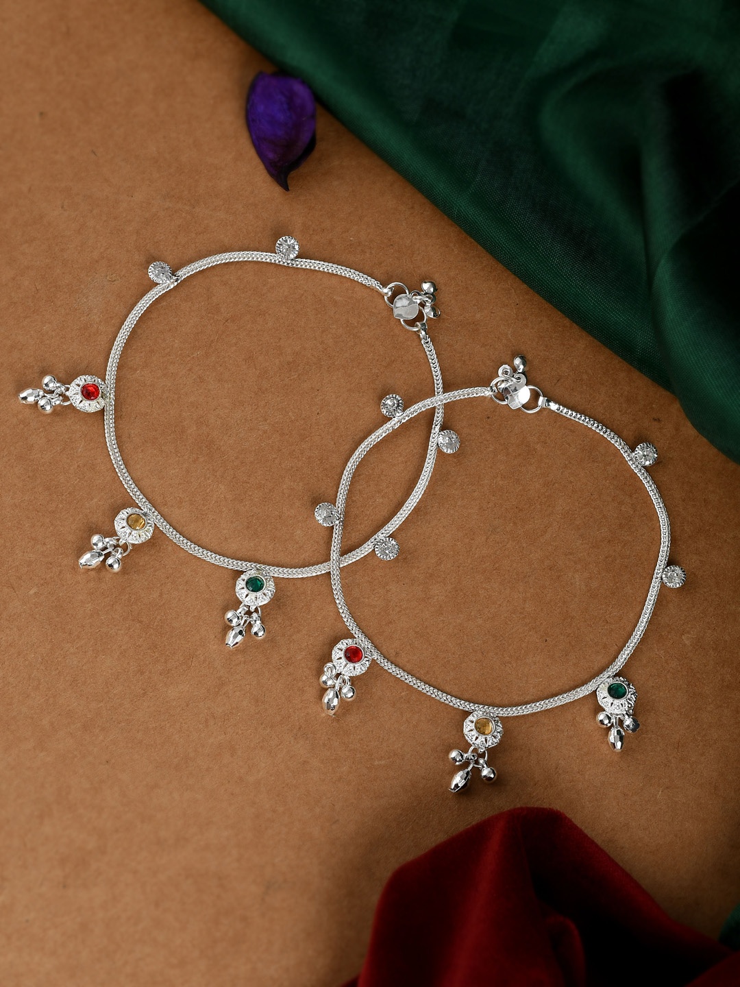 Silvermerc Designs Women Set Of 2 Silver-Plated Red & Yellow Stone-Studded & Beaded Tasselled Anklets
Silvermerc Designs Women Set Of 2 Silver-Plated Red & Yellow Stone-Studded & Beaded Tasselled Anklets