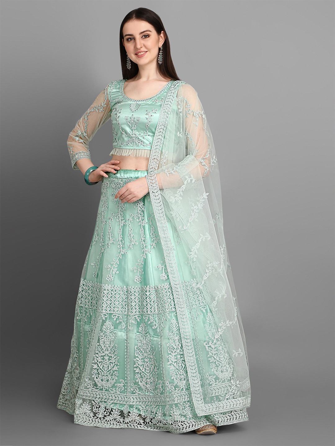 Bollyclues Turquoise Blue & Silver-Toned Embroidered Semi-Stitched Lehenga & Unstitched Blouse With Dupatta
Bollyclues Turquoise Blue & Silver-Toned Embroidered Semi-Stitched Lehenga & Unstitched Blouse With Dupatta