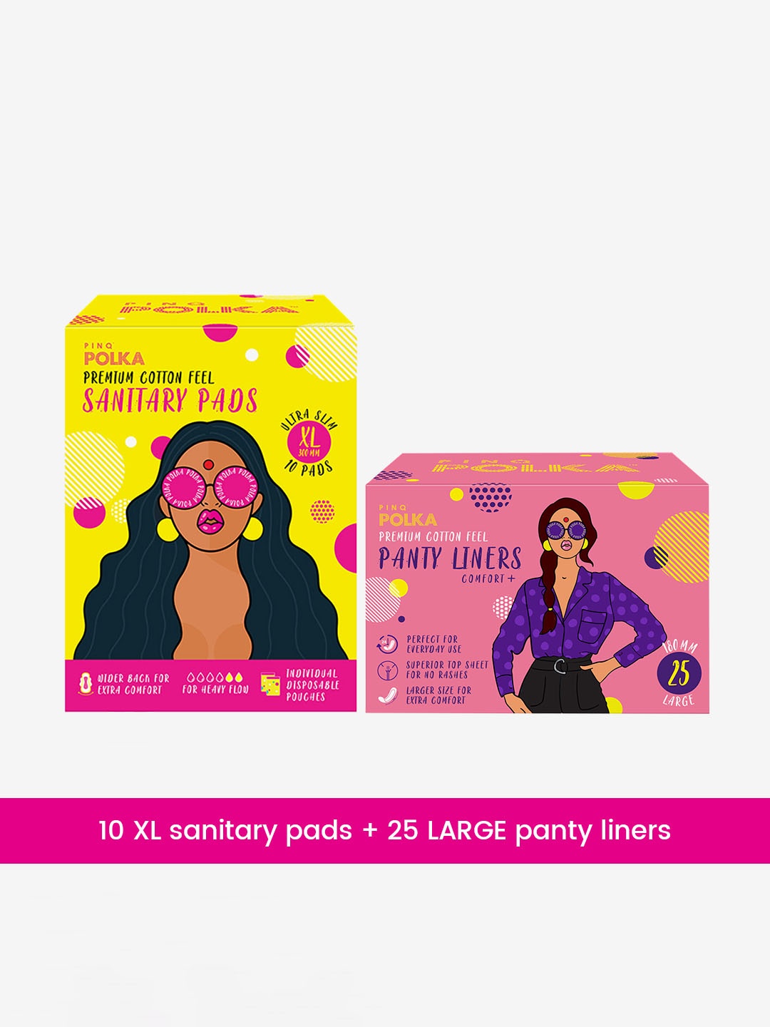 PINQ POLKA Premium Sanitary Pads XL & 25 Large Pantyliners - Rash Free Discharge- 35pcs, Pink
PINQ POLKA Premium Sanitary Pads XL & 25 Large Pantyliners - Rash Free Discharge- 35pcs, Pink