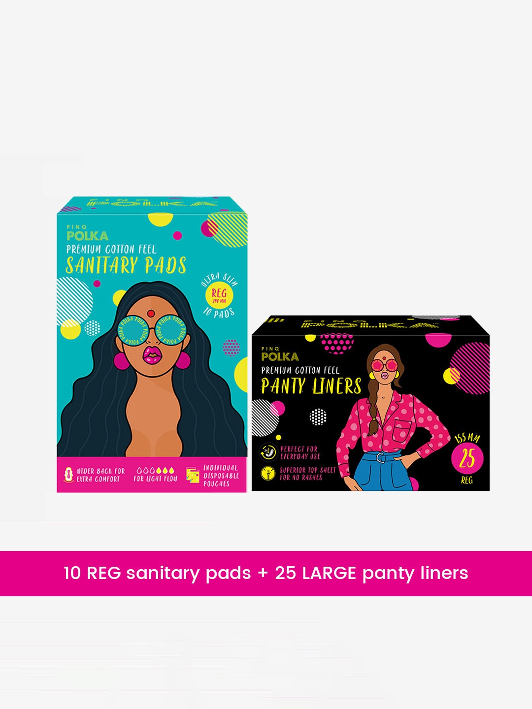 PINQ Polka Premium Sanitary Pads(Regular) & 25(Regular) Pantyliners for Discharge - 35pcs, Black
PINQ Polka Premium Sanitary Pads(Regular) & 25(Regular) Pantyliners for Discharge - 35pcs, Black