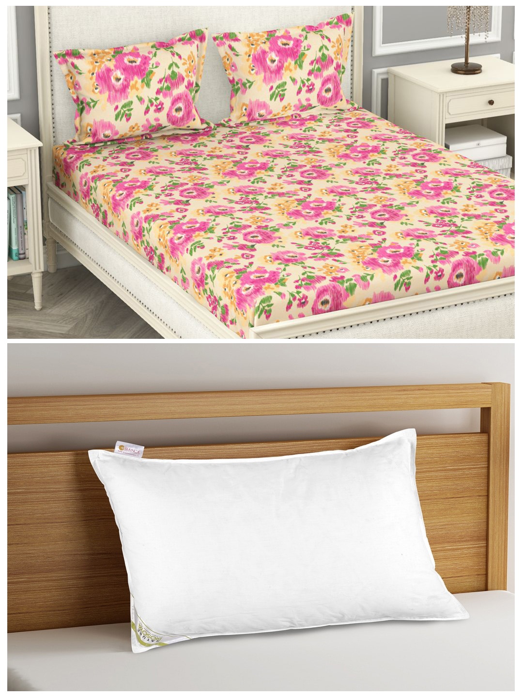 BIANCA Set of 110 TC Queen Bedsheet With 2 Pillow Covers & Anti Stress Orthopedic Pillow, White
BIANCA Set of 110 TC Queen Bedsheet With 2 Pillow Covers & Anti Stress Orthopedic Pillow, White