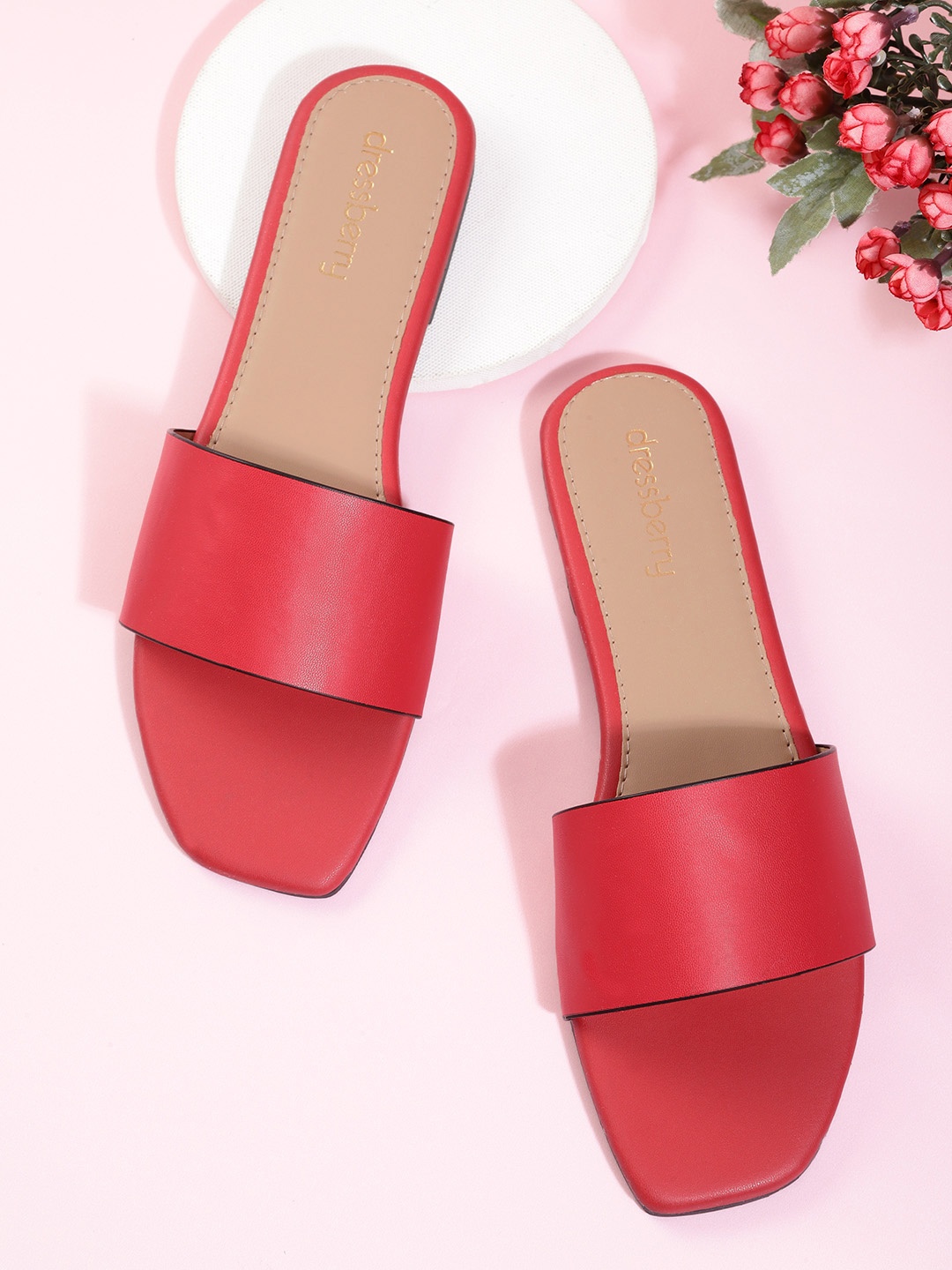 DressBerry Women Coral Solid Open Toe Flats