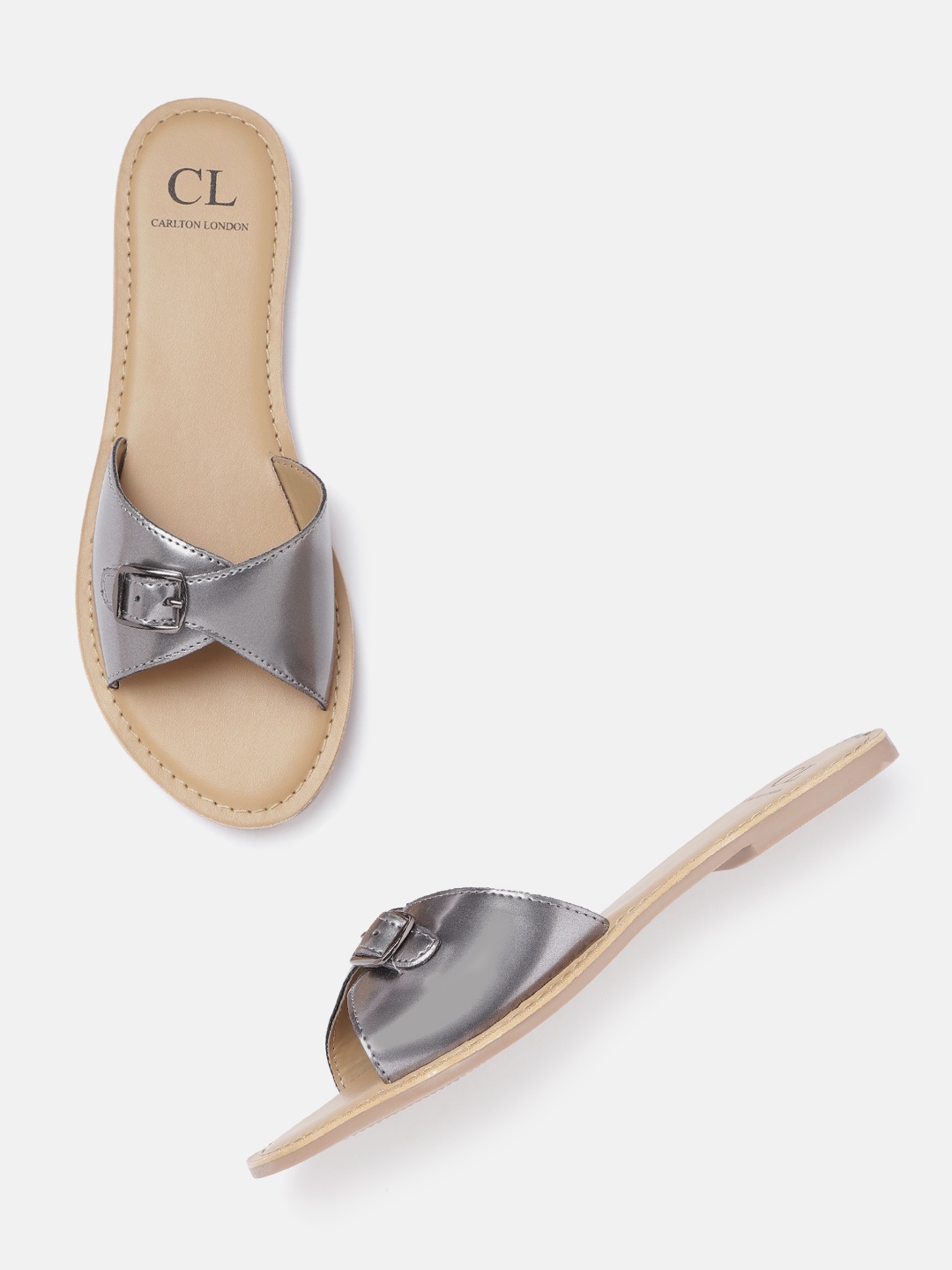 Carlton London Women Gunmetal-Toned Open Toe Flats with Buckle Detail, Metallic
Carlton London Women Gunmetal-Toned Open Toe Flats with Buckle Detail, Metallic