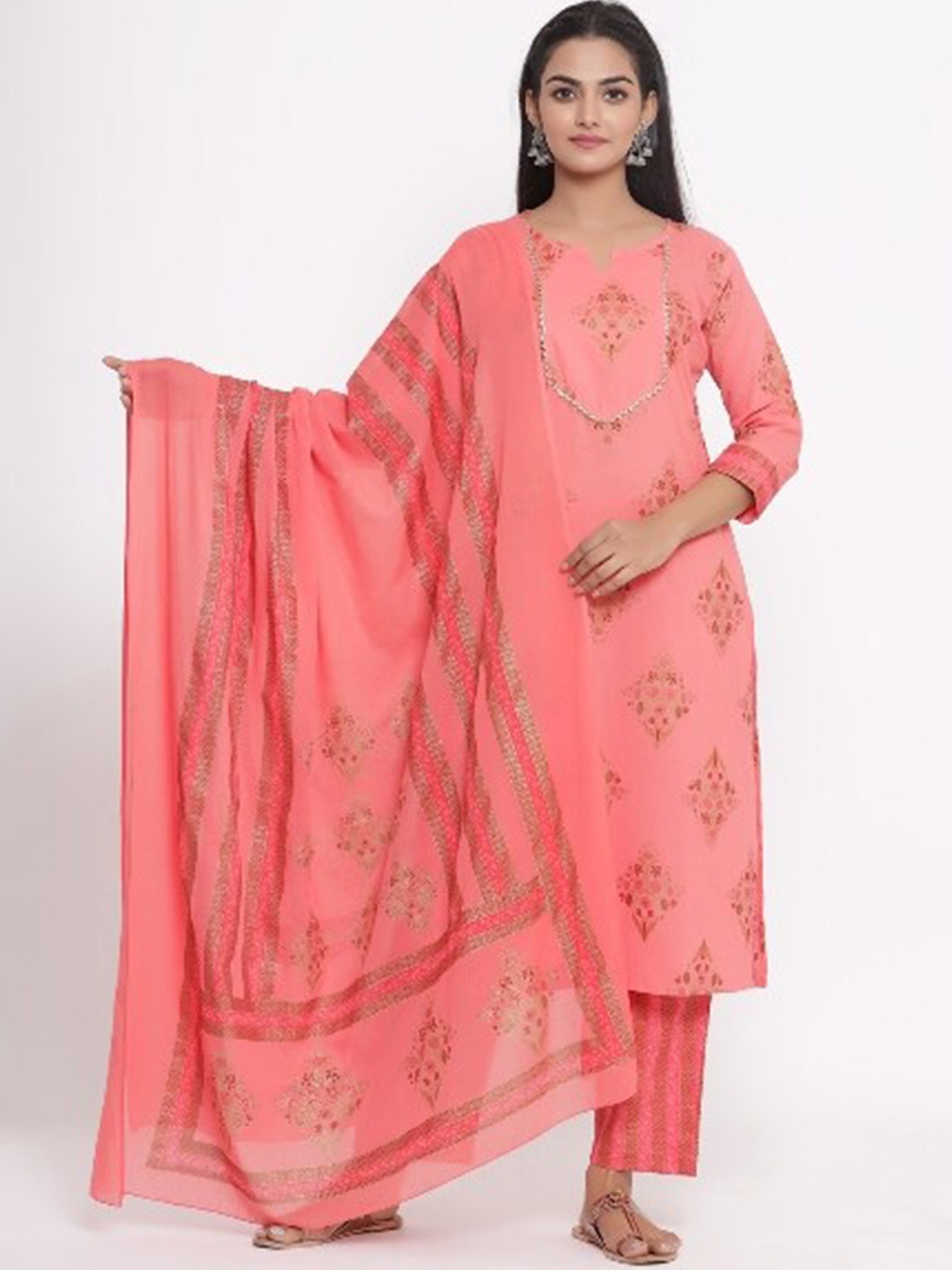 mirari Women Pink Floral Embroidered Empire Pure Cotton Kurti with Trousers & With Dupatta
mirari Women Pink Floral Embroidered Empire Pure Cotton Kurti with Trousers & With Dupatta