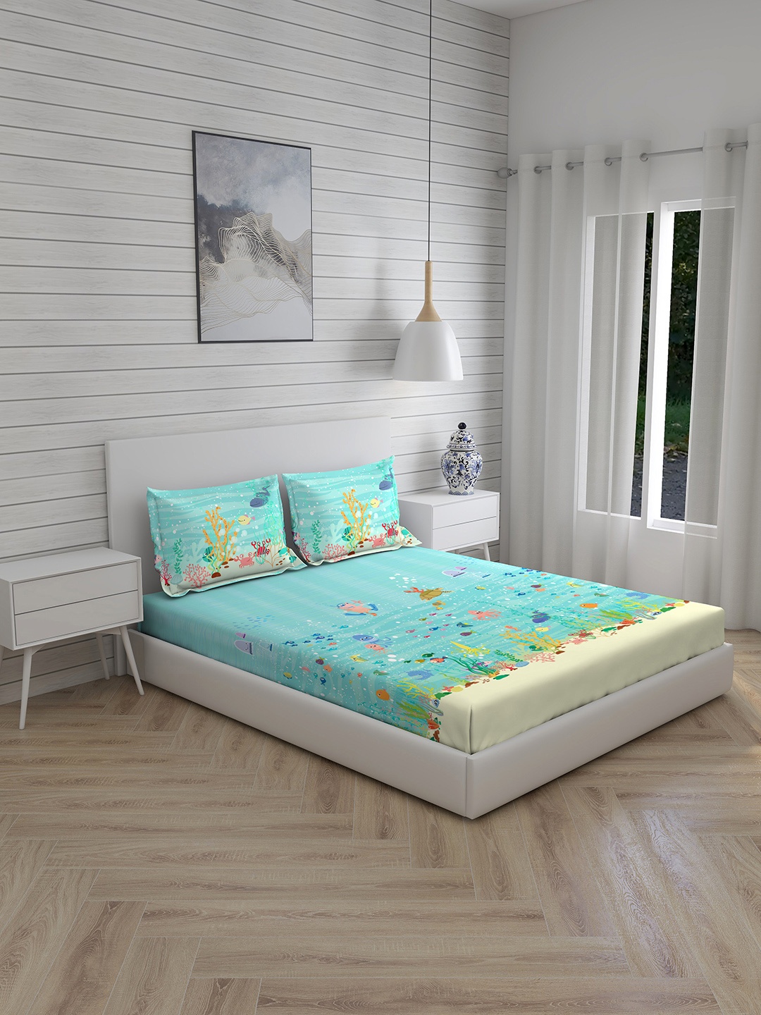 Boutique Living India Blue 146 TC Printed Cotton Double King Bedsheet With 2 Pillow Cover
Boutique Living India Blue 146 TC Printed Cotton Double King Bedsheet With 2 Pillow Cover