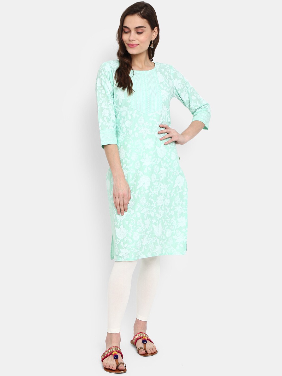 V-Mart Women Sea Green Embroidered Chikankari Kurta