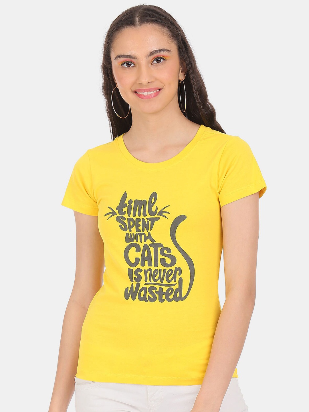 Sugr Women Yellow Floral Printed T-shirt