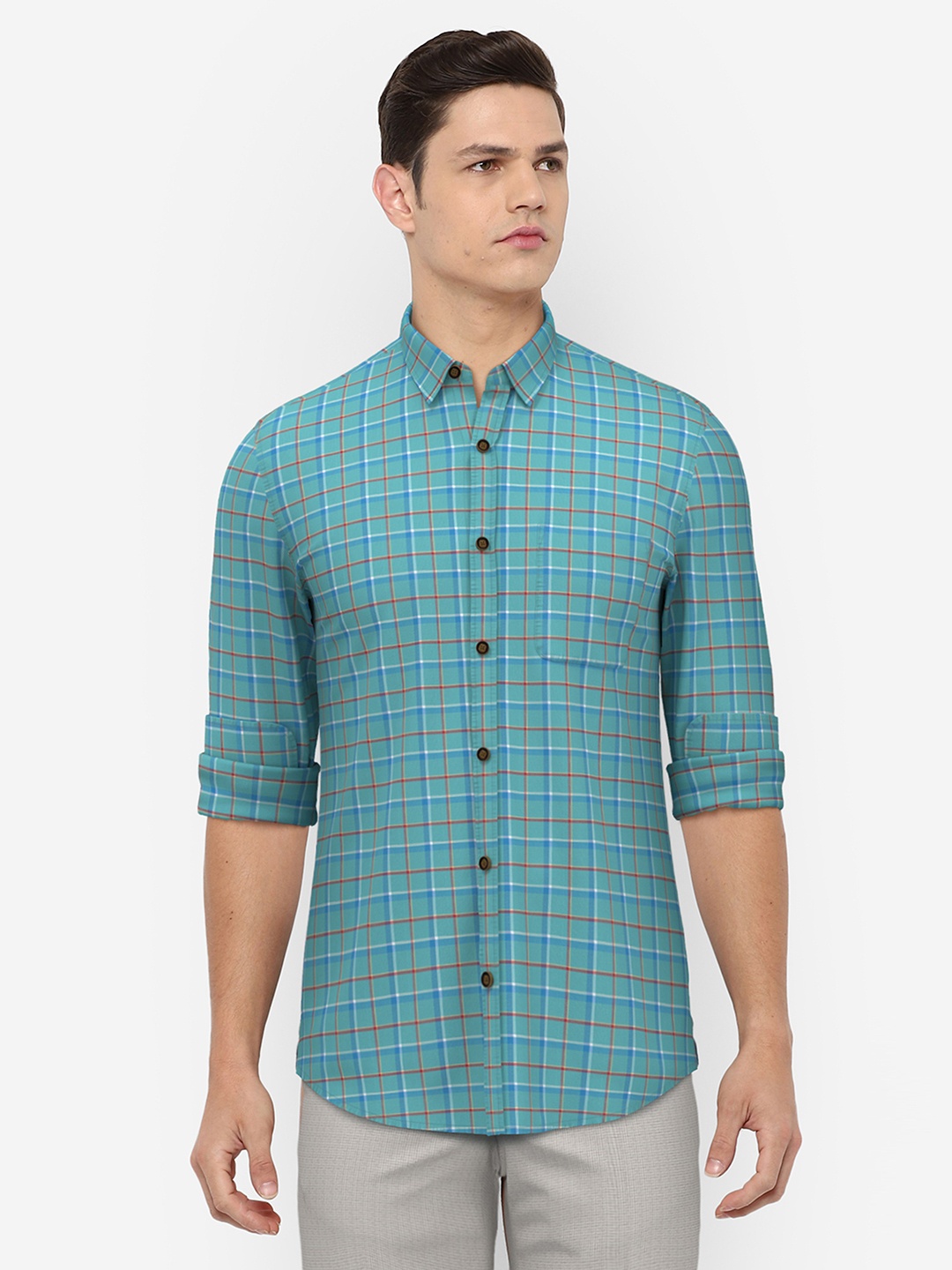 Peter England Men Turquoise Blue Grid Tattersall Checks Slim Fit Pure Cotton Casual Shirt
Peter England Men Turquoise Blue Grid Tattersall Checks Slim Fit Pure Cotton Casual Shirt