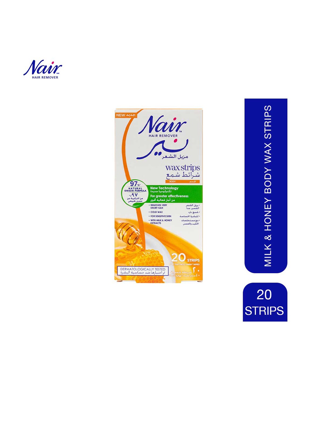Nair Hair Removal Body Wax Strips for Sensitive Skin with Milk & Honey Extracts- 20 Strips, White
Nair Hair Removal Body Wax Strips for Sensitive Skin with Milk & Honey Extracts- 20 Strips, White