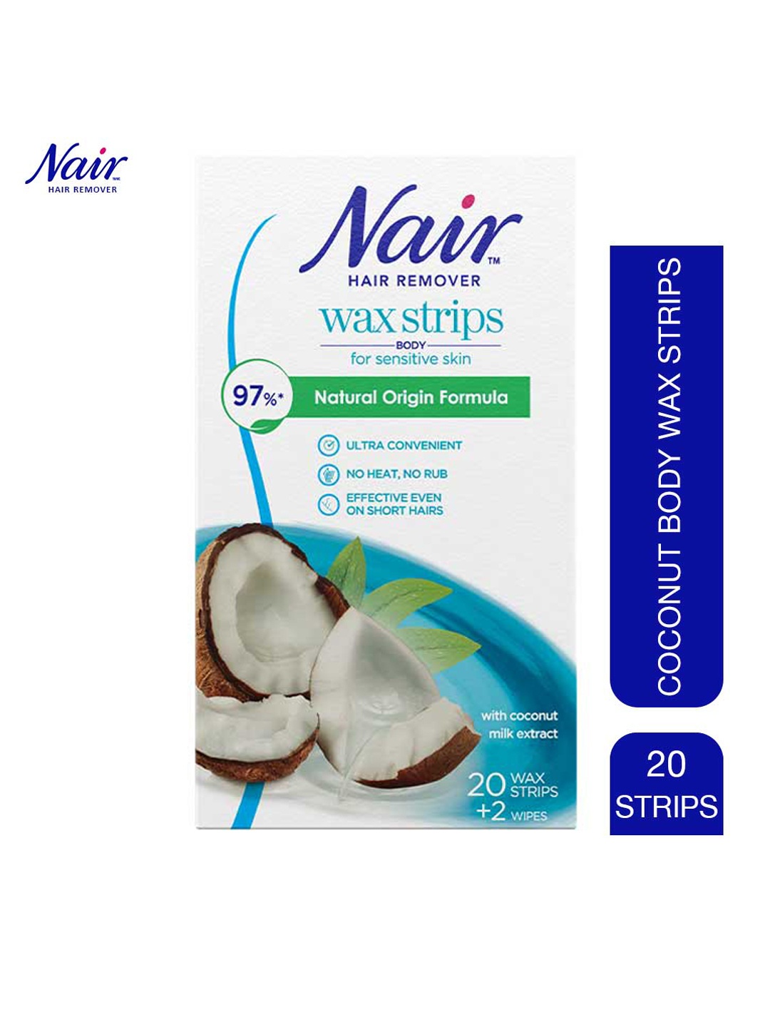 Nair Hair Removal Body Wax Strips for Sensitive Skin with Coconut Milk Extracts- 20 Strips, White
Nair Hair Removal Body Wax Strips for Sensitive Skin with Coconut Milk Extracts- 20 Strips, White