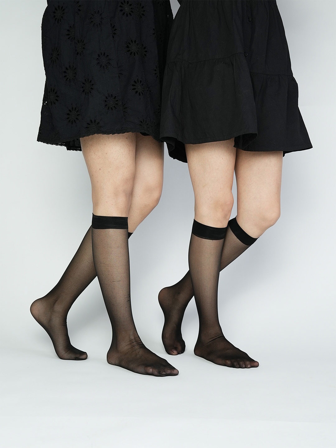 Theater Women Pack of 2 Black Solid Knee Length Socks