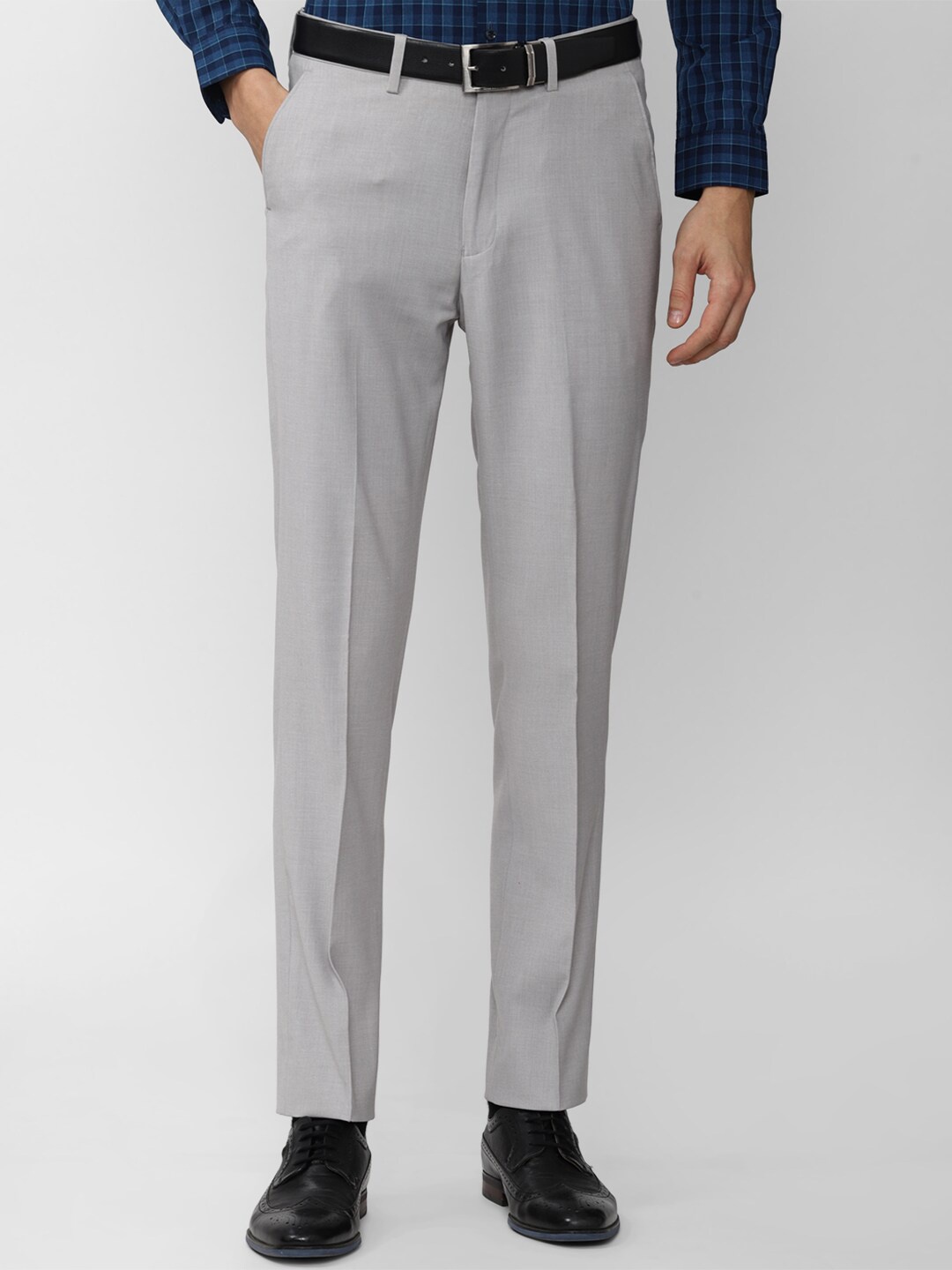 Peter England Elite Men Grey Slim Fit Trousers