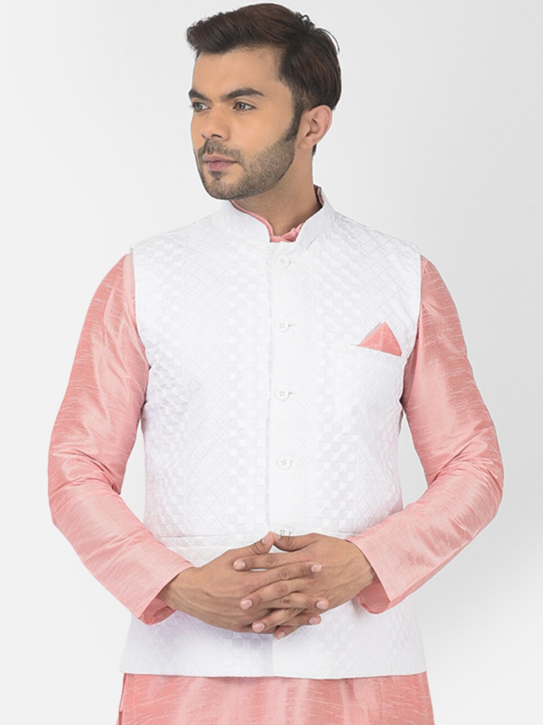 DEYANN Men White Embellished Pure Cotton Nehru Jackets