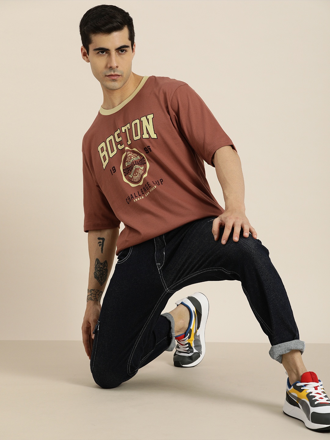 DILLINGER Men Brown & Yellow Printed Drop-Shoulder Sleeves Pure Cotton Oversized T-shirt
DILLINGER Men Brown & Yellow Printed Drop-Shoulder Sleeves Pure Cotton Oversized T-shirt
