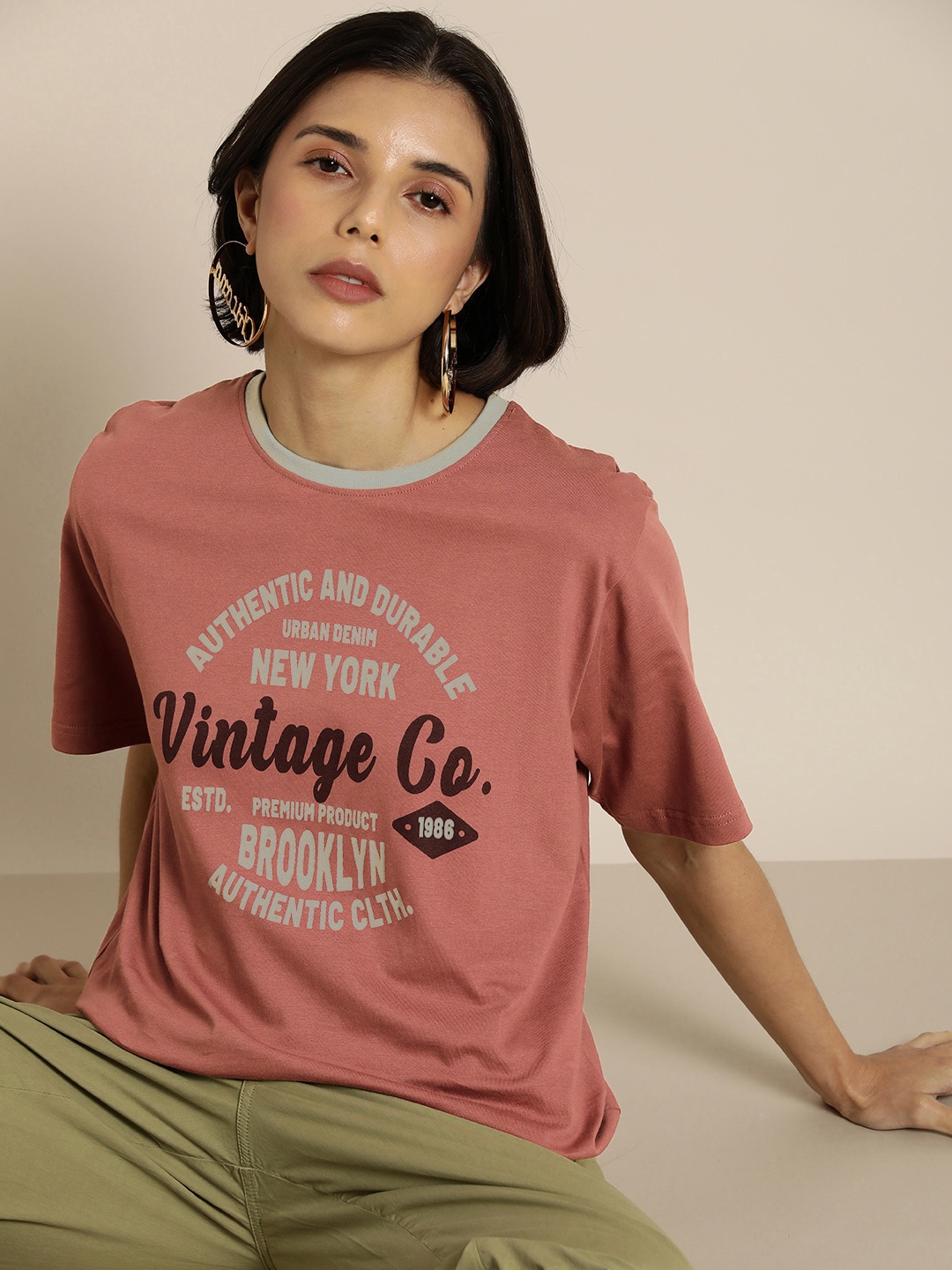 DILLINGER Women Peach-Coloured & Grey Typography Pure Cotton Oversized Oversized T-shirt
DILLINGER Women Peach-Coloured & Grey Typography Pure Cotton Oversized Oversized T-shirt