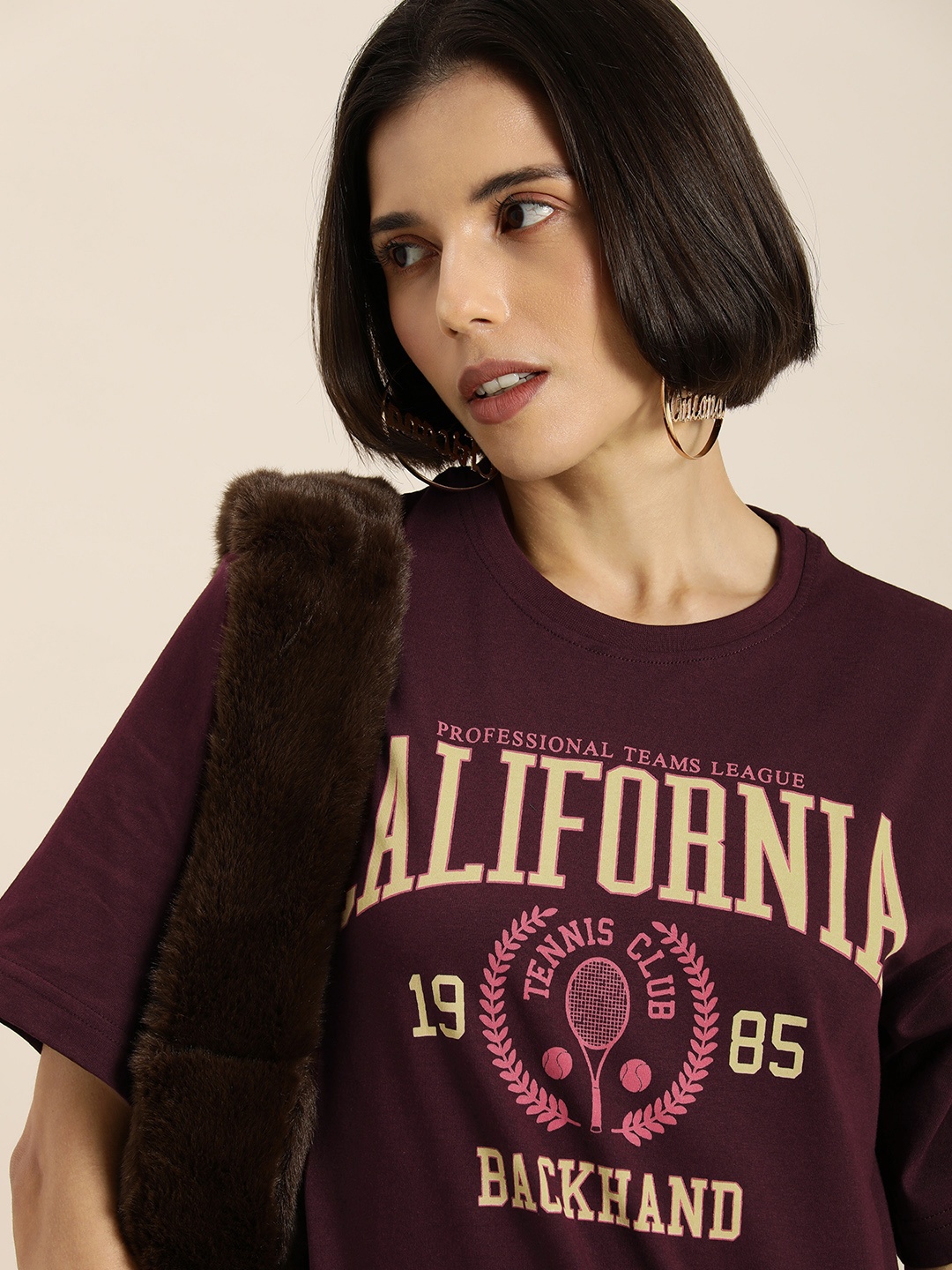 DILLINGER Women Burgundy & Cream-Coloured Typography Pure Cotton Oversized T-shirt
DILLINGER Women Burgundy & Cream-Coloured Typography Pure Cotton Oversized T-shirt