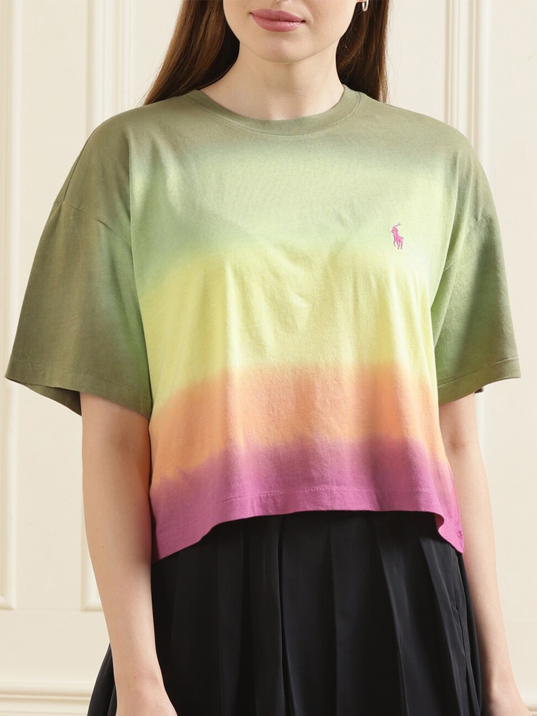 Polo Ralph Lauren Women Green & Yellow Printed Drop-Shoulder Sleeves Pure Cotton T-shirt
Polo Ralph Lauren Women Green & Yellow Printed Drop-Shoulder Sleeves Pure Cotton T-shirt
