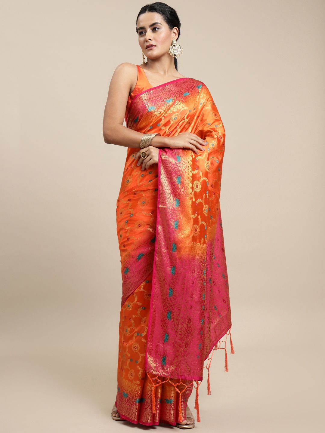 Royal Rajgharana Saree Orange & Pink Woven Design Zari Silk Blend Banarasi Saree
Royal Rajgharana Saree Orange & Pink Woven Design Zari Silk Blend Banarasi Saree