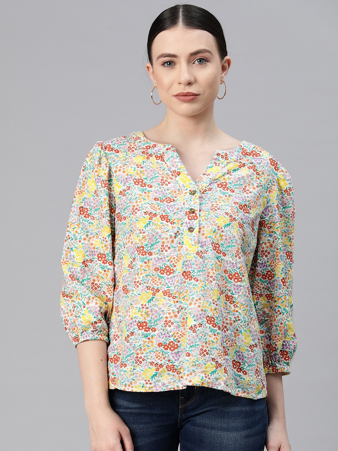Marks & Spencer Floral Printed Embroidered Detail Puff Sleeves Pure Cotton Top, White
Marks & Spencer Floral Printed Embroidered Detail Puff Sleeves Pure Cotton Top, White
