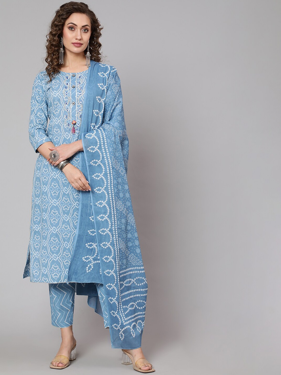 THE NKS PLUS Women Blue Yoke Design Pleated Pure Cotton Kurta with Trousers & With Dupatta
THE NKS PLUS Women Blue Yoke Design Pleated Pure Cotton Kurta with Trousers & With Dupatta