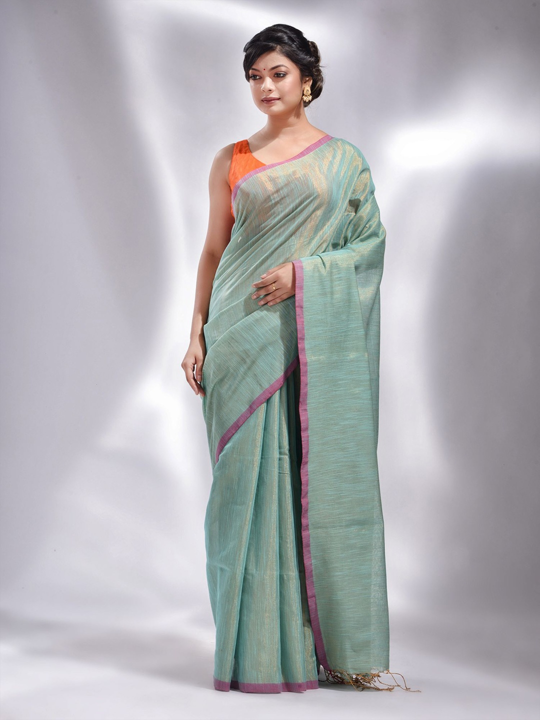 Charukriti Green & Pink Woven Design Tissue Saree