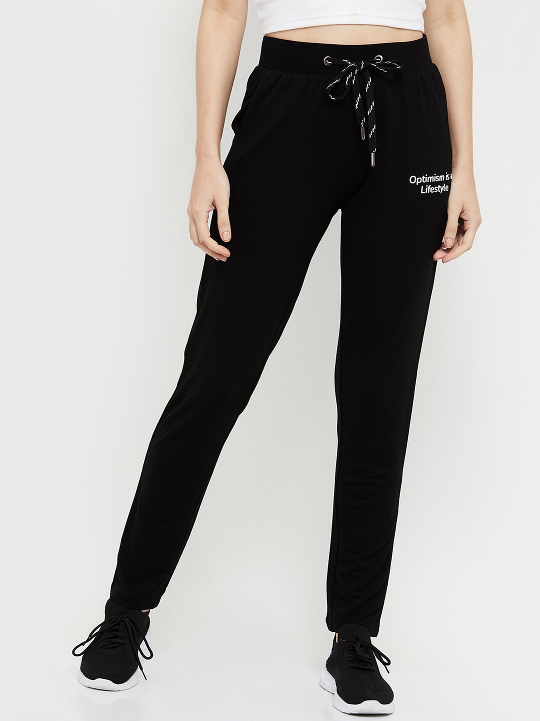 max Women Black Solid Track Pants