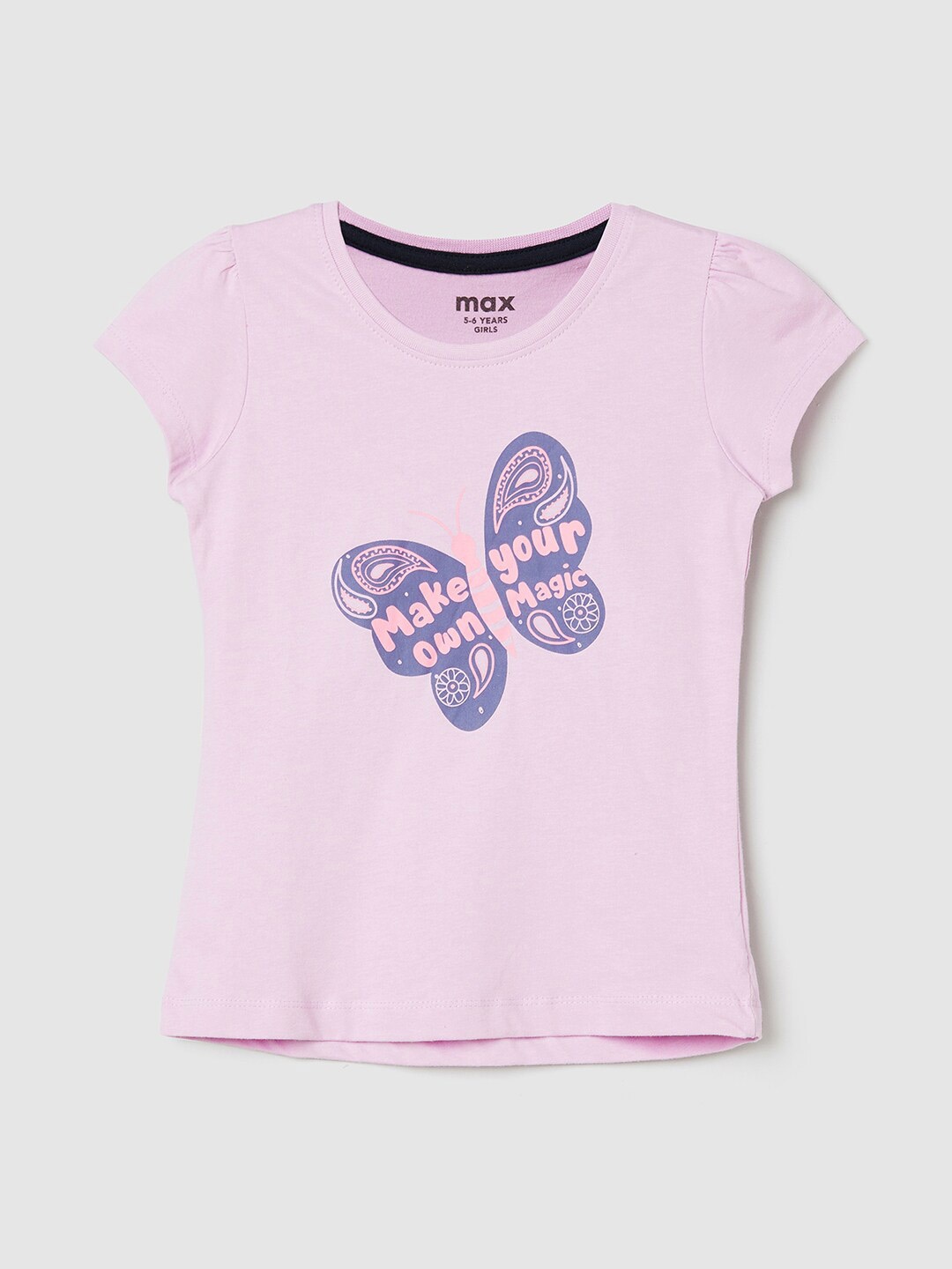 max Girls Lavender Printed T-shirt