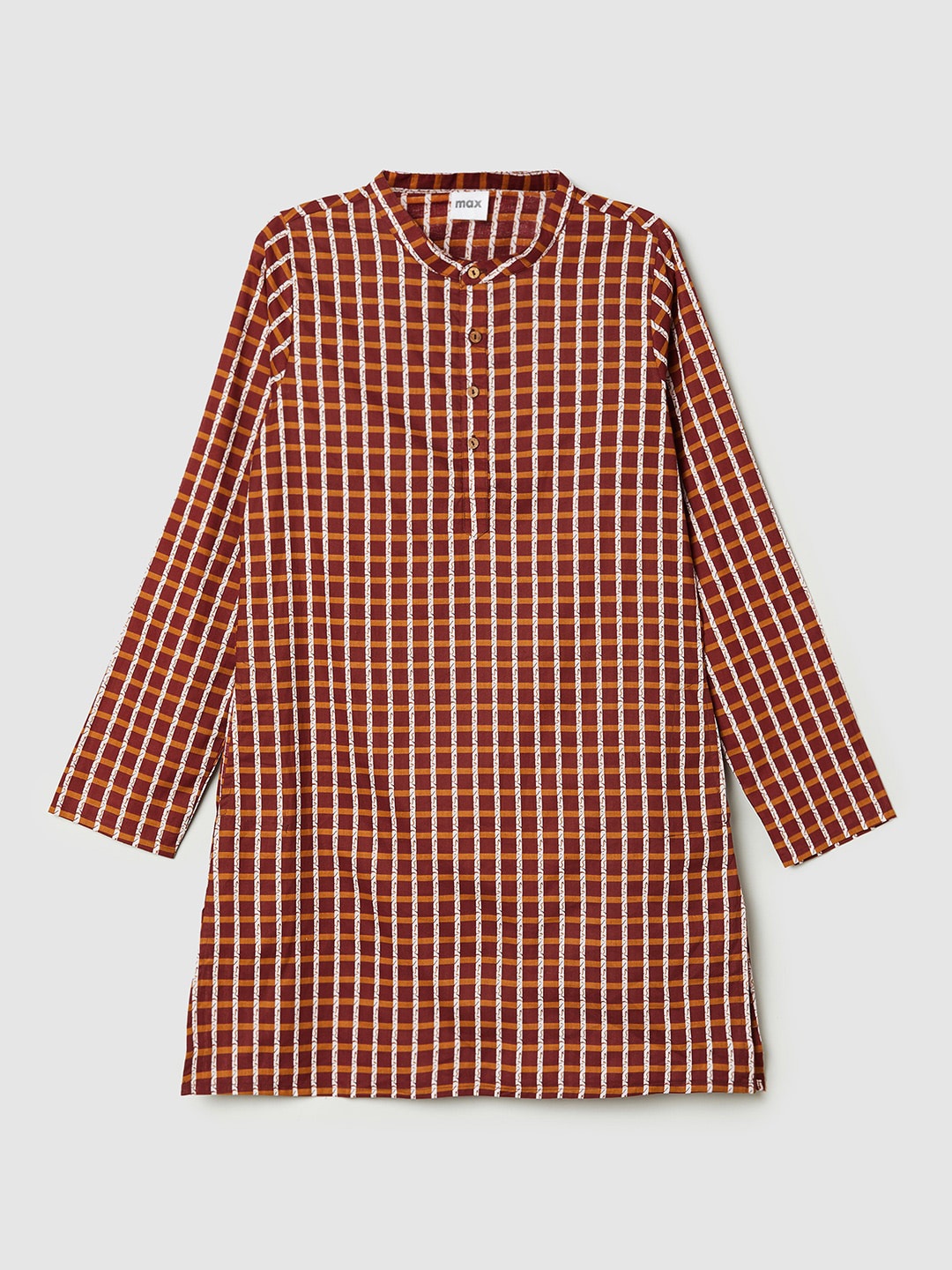 max Boys Red Checked Flared Sleeves Kurta