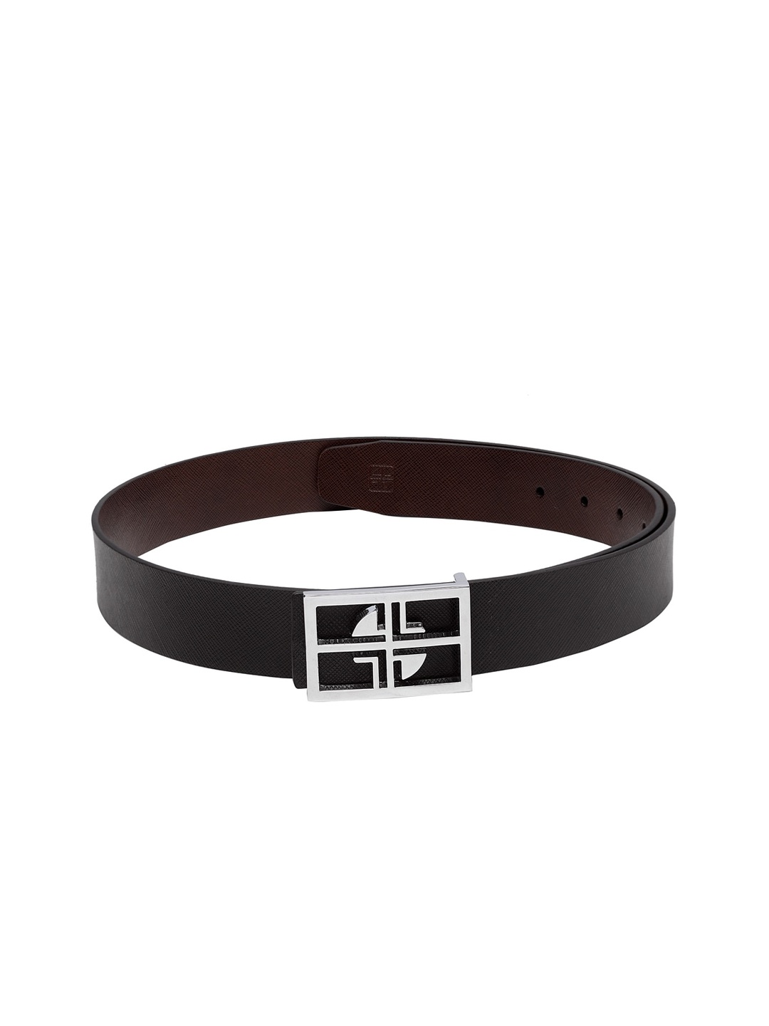 Carlton London Men Black Leather Reversible Formal Belt
