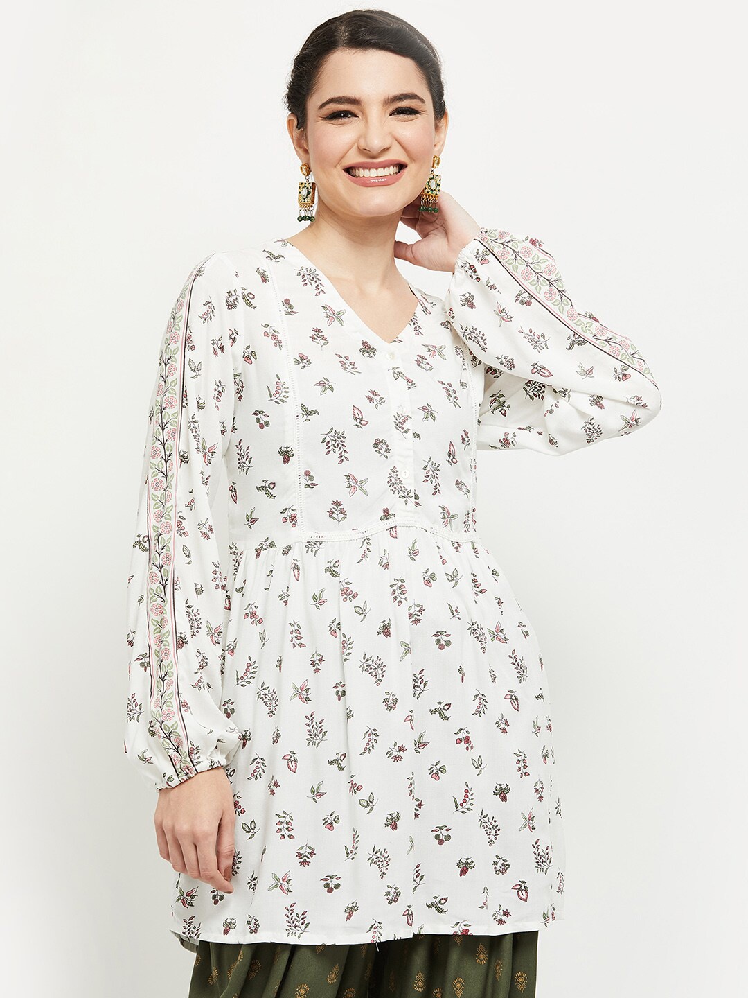 max Beige & Pink Printed Tunic