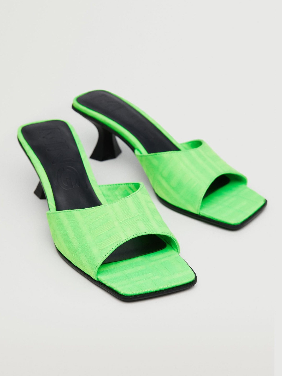 MANGO Women Green Textured Slim Heels