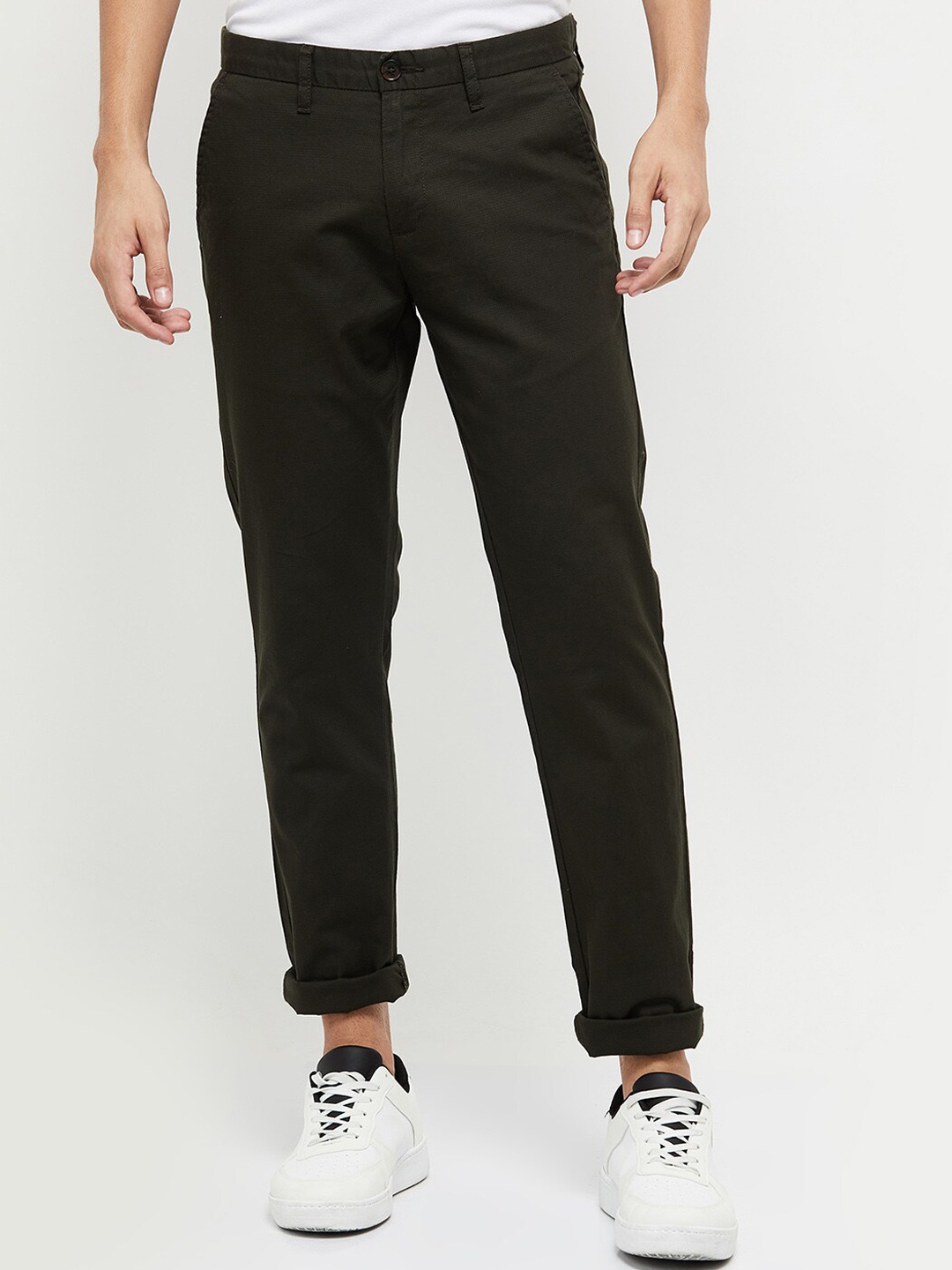 max Men Olive Green Skinny Fit Trousers