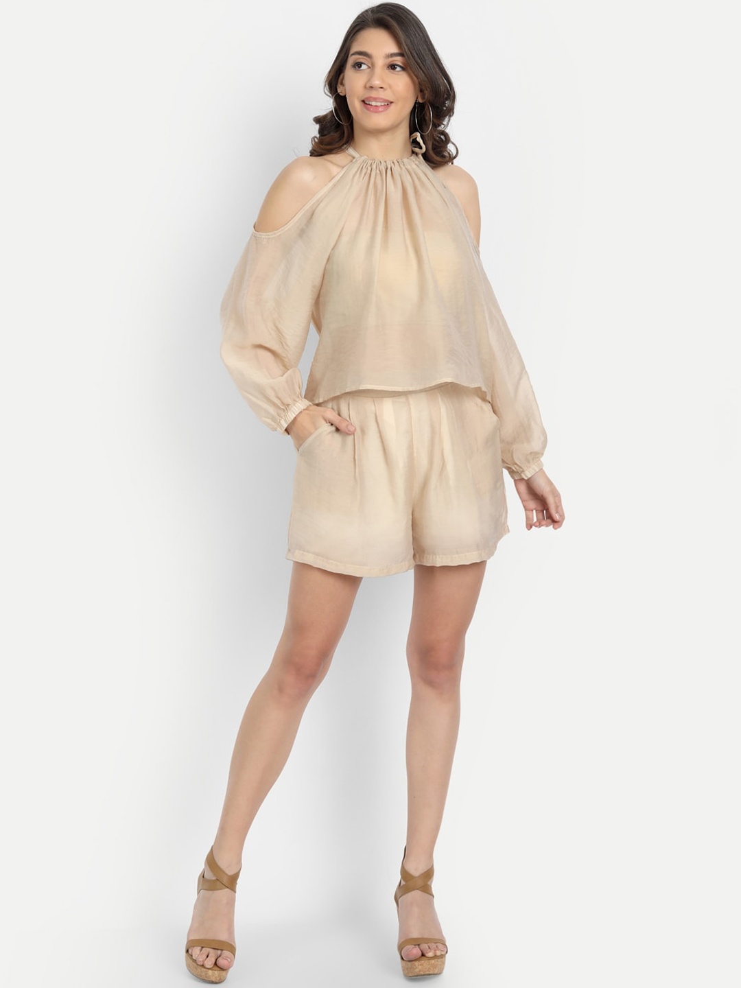 iki chic Pure Cotton Top with Shorts, Beige