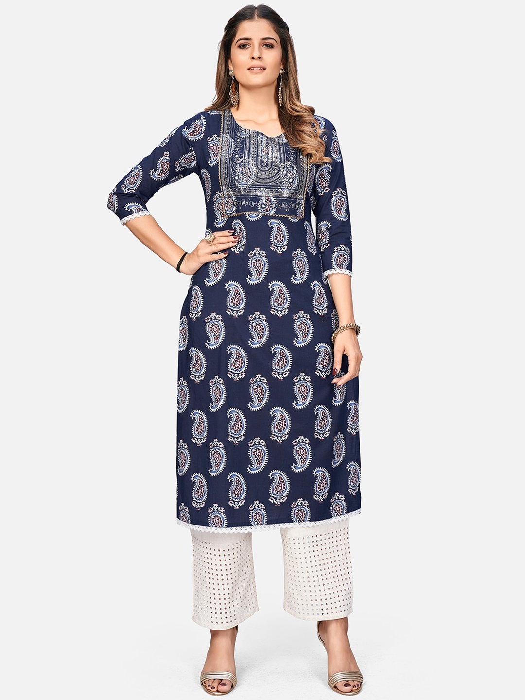 Vbuyz Women Blue Ethnic Motifs Printed Keyhole Neck Cold-Shoulder Sleeves Thread Work Kurta
Vbuyz Women Blue Ethnic Motifs Printed Keyhole Neck Cold-Shoulder Sleeves Thread Work Kurta
